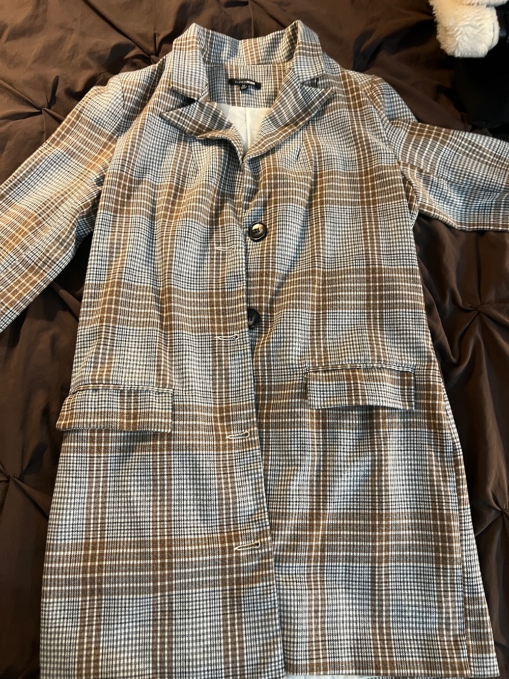 Fashion Nova Checked Blazer in Brown and Cream